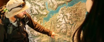 Guide explaining a map